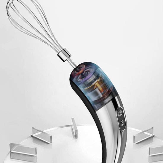 Handmixer Elektrisch - Draadloze Klopper - Koken en Bakken - 5 Snelheden - 18x6x6 cm - Zilver Zwart — afbeelding 3