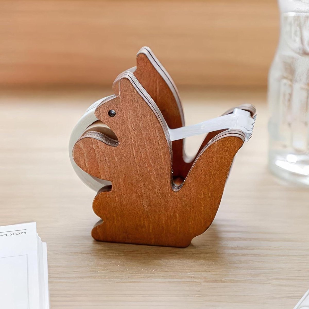 Tapedispenser Eekhoorn - Plakbandhouder Bureau - Bureau Organiseren - Uniek Houten Ontwerp - Standaard Tape - Bruin