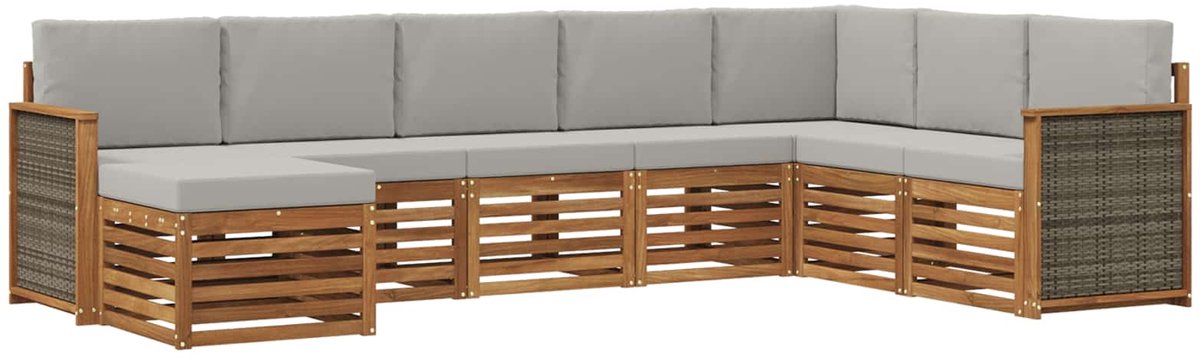 vidaXL Buiten - bank - set - 8 - st - 8-zits - Naturel - en - lichtgrijs Naturel en lichtgrijs