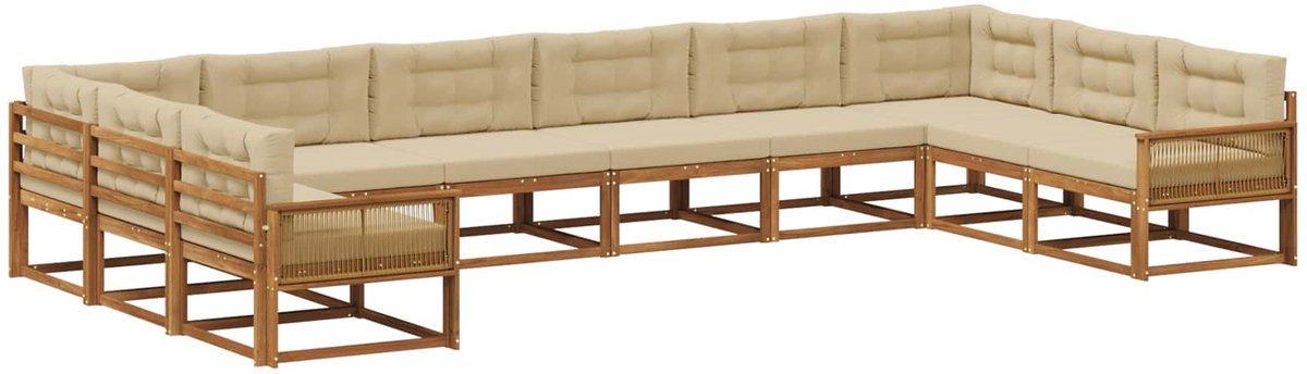 vidaXL Buiten - bank - set - 10 - st - Natuurlijk - en - Beige Natuurlijk en Beige