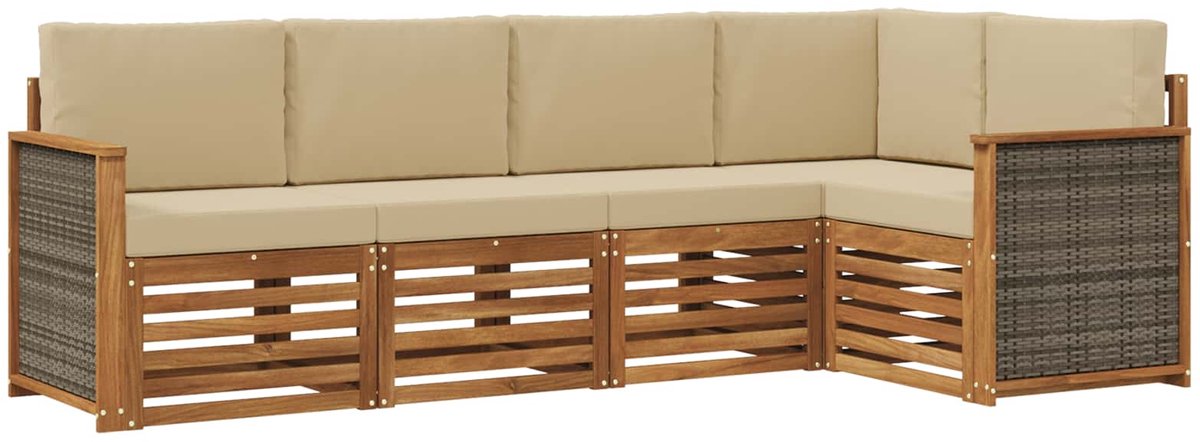vidaXL Buiten - bank - set - 4 - st - 5-zits - Natuurlijk - en - Beige Natuurlijk en Beige