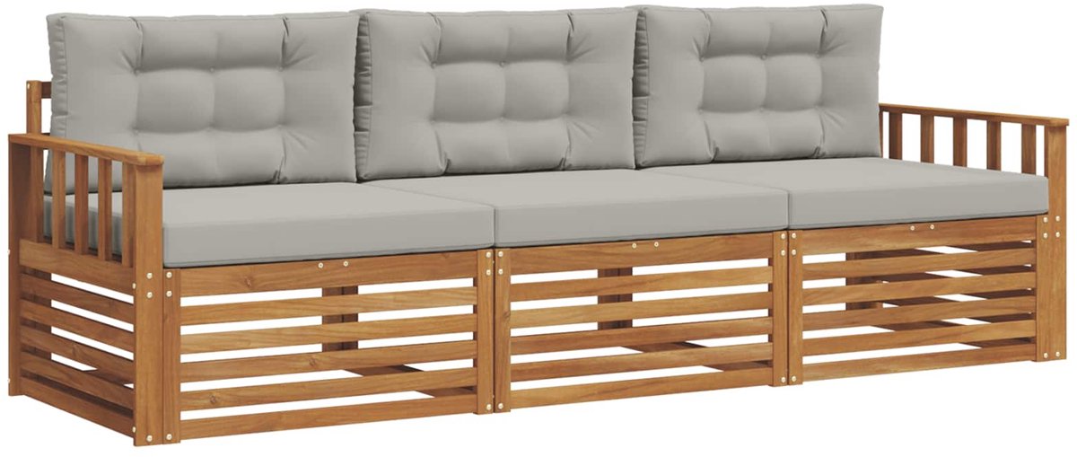 vidaXL Buiten - bank - set - 3 - st - Naturel - en - lichtgrijs Naturel en lichtgrijs