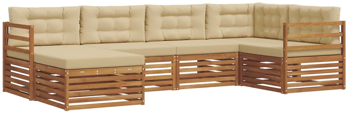 vidaXL Buiten - bank - set - 6 - st - 6-zits - Natuurlijk - en - Beige Natuurlijk en Beige