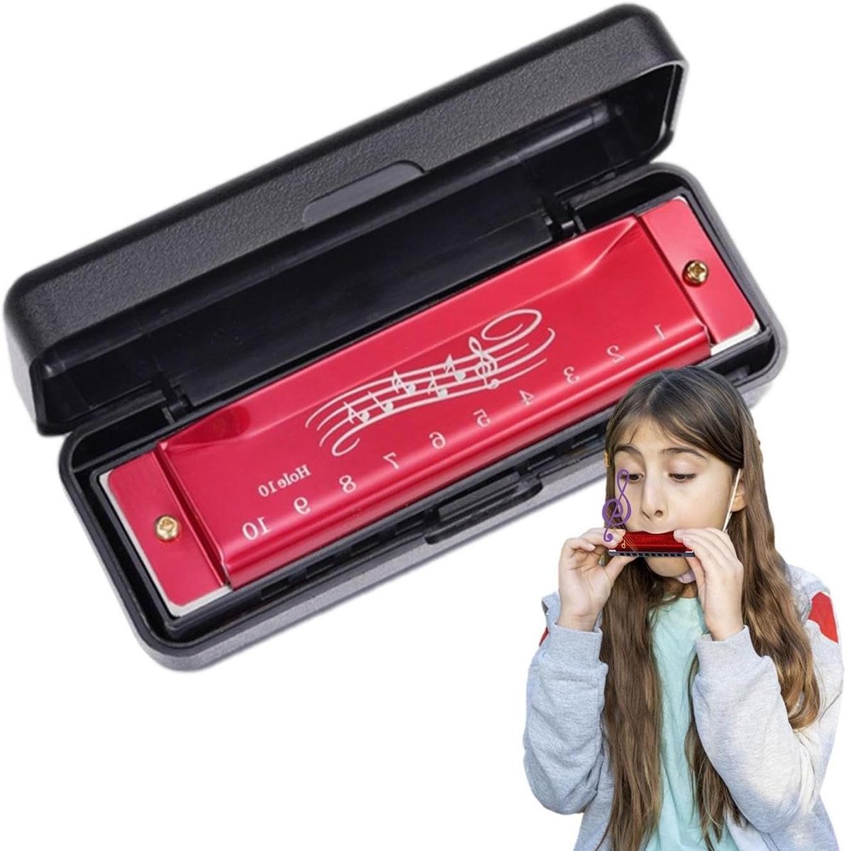 Mondharmonica Muziekinstrument - 10 Gaten Instrument - Muziek Leren Spelen - Veilig ABS Metaal - 12 x 4.7 cm - Blauw