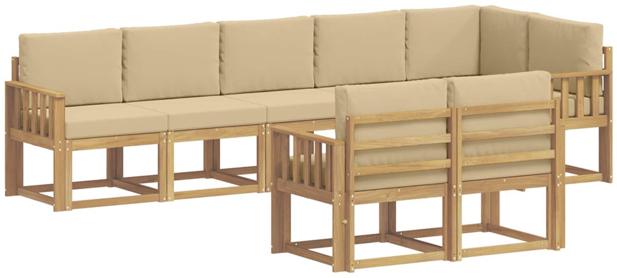 vidaXL Buiten - bank - set - 8 - st - 8-zits - Wit - en - Beige - Massief - Acacia - Hout Wit en Beige