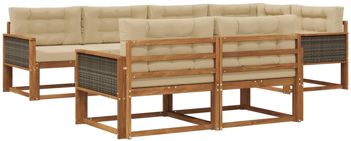 vidaXL Buiten - bank - set - 8 - st - 7-zits - Natuurlijk - en - Beige Natuurlijk en Beige
