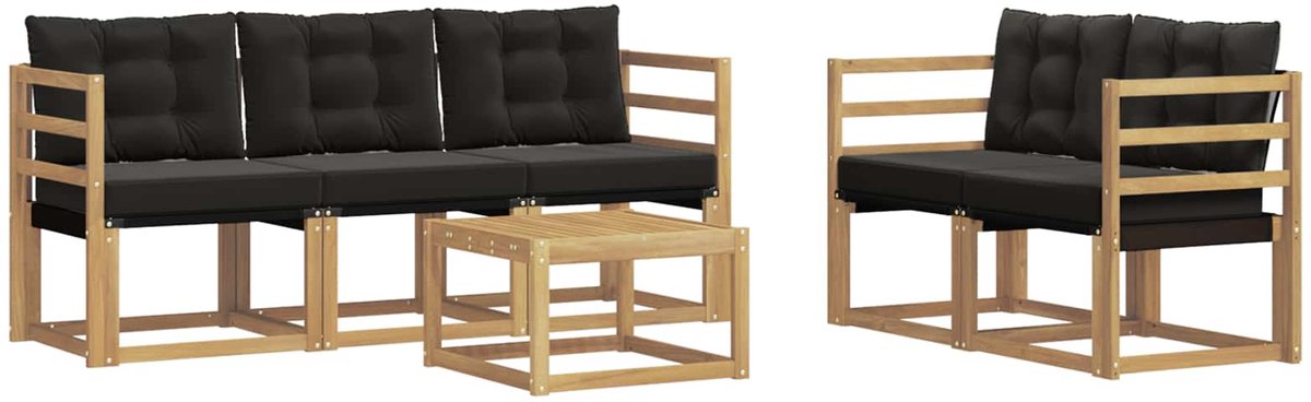 vidaXL Buiten - bank - set - 6 - st - 5-zits - Wit - en - zwart Wit en zwart