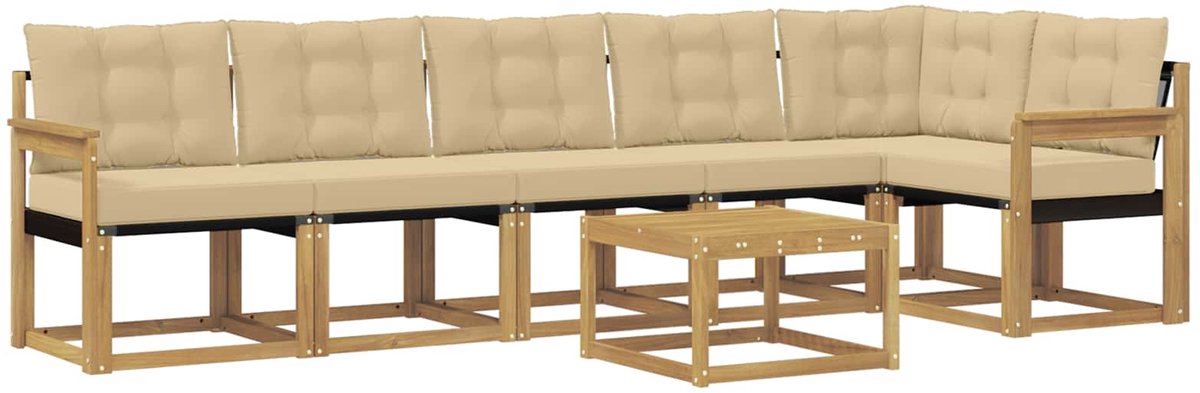 vidaXL Buiten - bank - set - 7 - st - 6-zits - Wit - en - Beige Wit en Beige