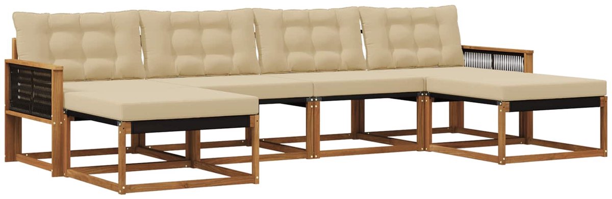 vidaXL Buiten - bank - set - 6 - st - 6-zits - Natuurlijk - en - Beige Natuurlijk en Beige