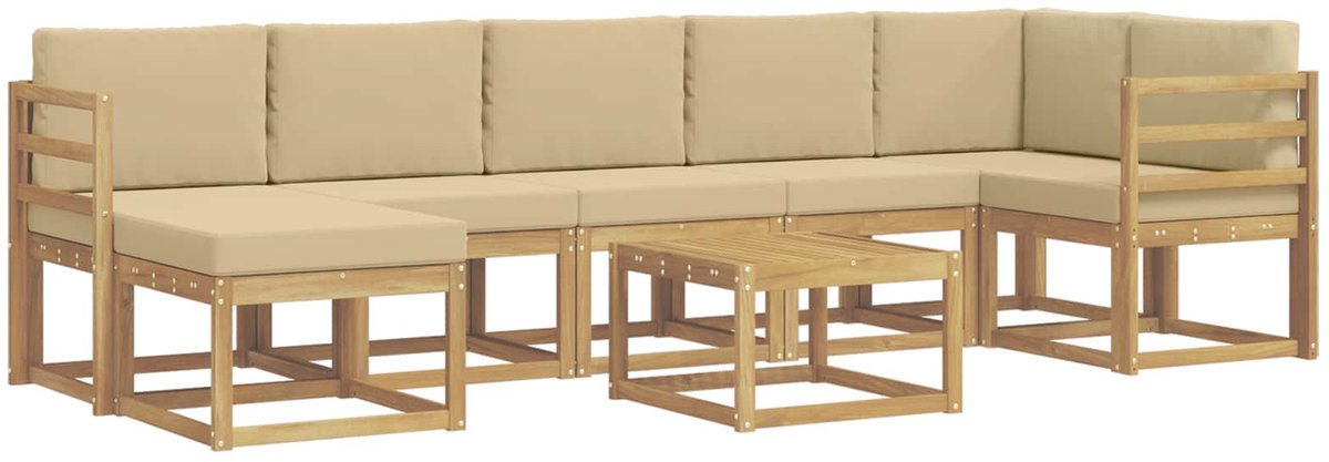 vidaXL Buiten - bank - set - 8 - st - 7-zits - Wit - en - Beige - Polyester Wit en Beige
