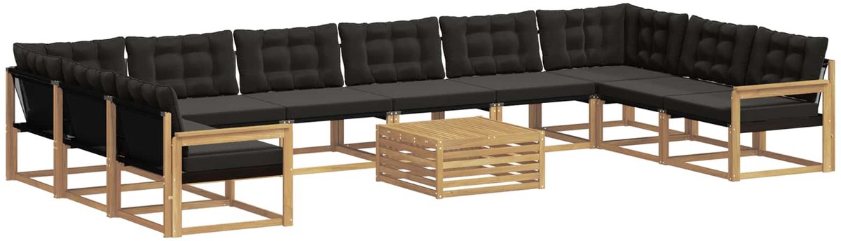 vidaXL Buiten - bank - set - 11 - st - 10-zits - Wit - en - zwart Wit en zwart