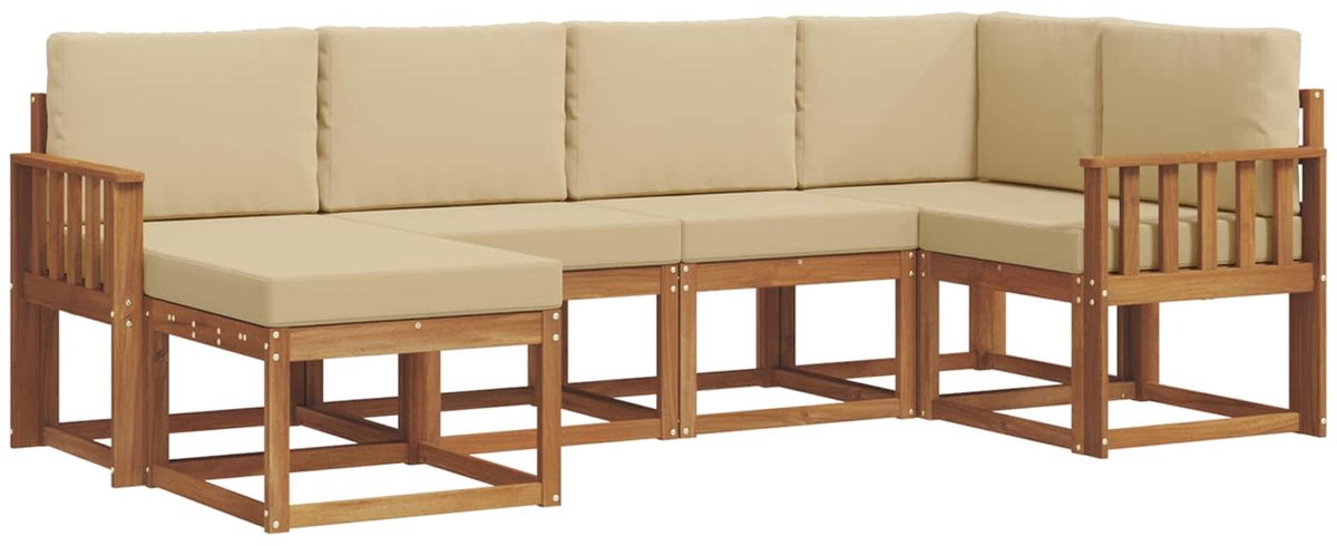 vidaXL Buiten - bank - set - 6 - st - 6-zits - Natuurlijk - en - Beige Natuurlijk en Beige