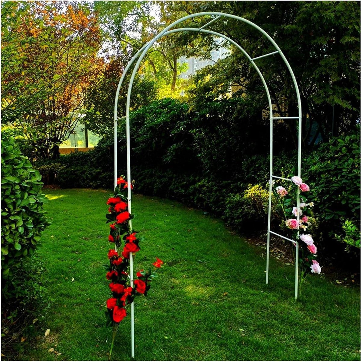 Roestbestendig metalen tuinrooster voor klimplanten, zwart verzinkt rozenboog, 1,4 m breed x 2,3 m hoog, perfecte ondersteuning voor buiten en tuindecoratie