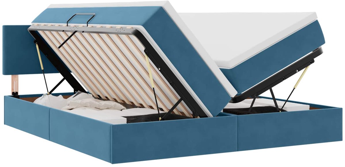 vidaXL LED - opbergbed - met - matras - Donkerblauw - 200 - x - 200 - cm - Fluweel
