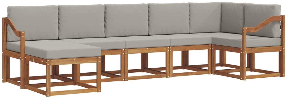 vidaXL Buiten - bank - set - 7 - st - 7-zits - Naturel - en - lichtgrijs Naturel en lichtgrijs
