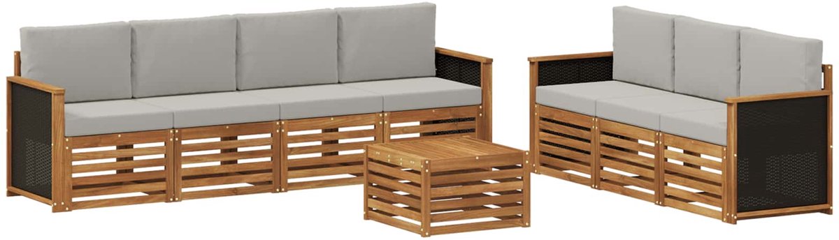 vidaXL Buiten - bank - set - 8 - st - 7-zits - Naturel - en - lichtgrijs Naturel en lichtgrijs