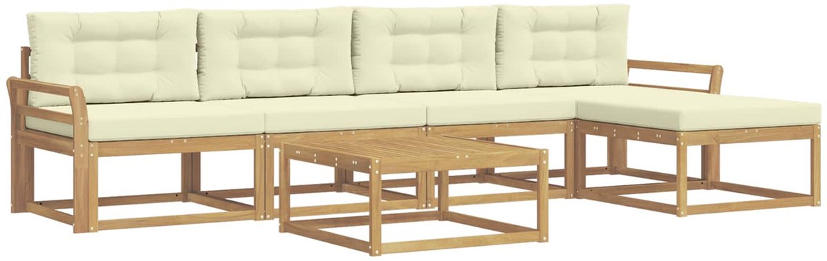 vidaXL Buiten - bank - set - 6 - st - 5-zits - Wit - en - crèmekleurig - Polyester Wit en crèmekleurig