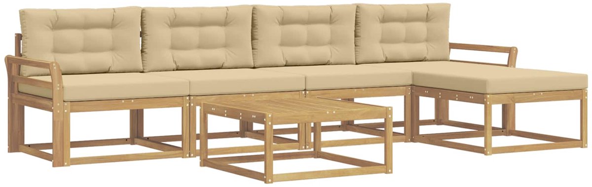 vidaXL Buiten - bank - set - 6 - st - 5-zits - Wit - en - Beige - Polyester Wit en beige