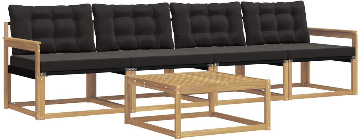vidaXL Buiten - bank - set - 5 - st - 4-zits - Wit - en - zwart Wit en zwart