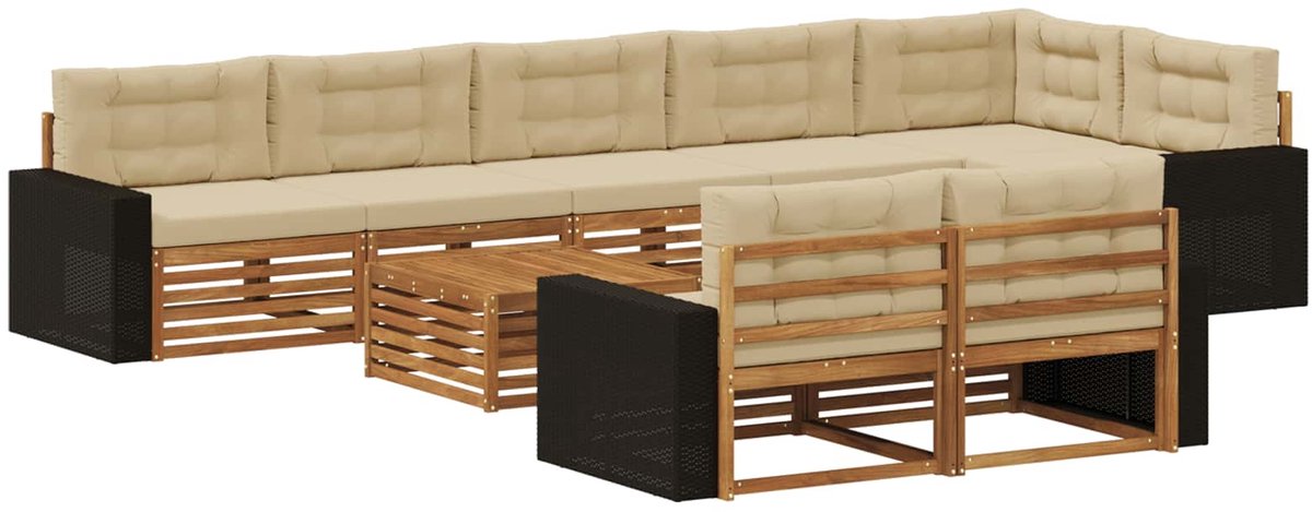 vidaXL Buiten - bank - set - 9 - st - 8-zits - Natuurlijk - en - Beige Natuurlijk en Beige