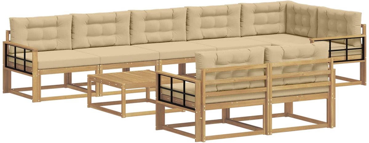vidaXL Buiten - bank - set - 9 - st - 8-zits - Wit - en - Beige - Polyester Wit en beige