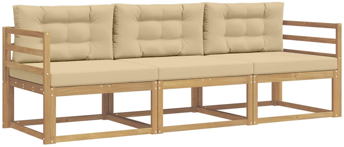 vidaXL Buiten - bank - set - 3 - st - Wit - en - Beige - Polyester Wit en beige