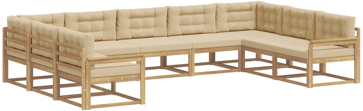 vidaXL Buiten - bank - set - 9 - st - 9-zits - Wit - en - Beige Wit en Beige
