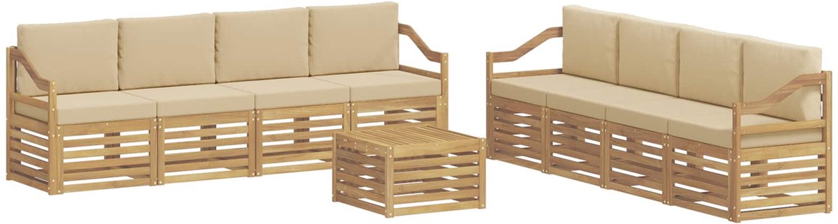 vidaXL Buiten - bank - set - 9 - st - 8-zits - Wit - en - Beige - Polyester Wit en Beige