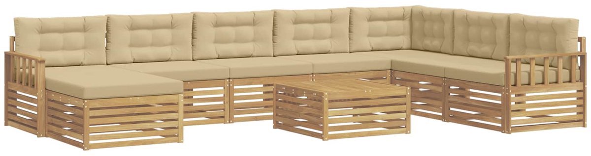 vidaXL Buiten - bank - set - 9 - st - 7-zits - Wit - en - Beige - Massief - Acacia - Hout Wit en Beige