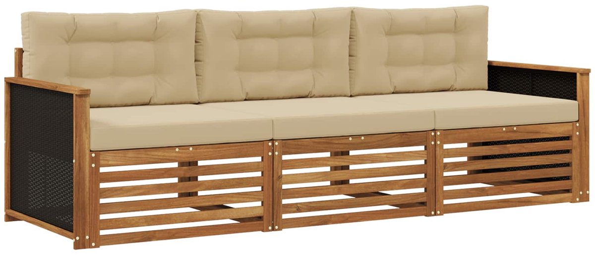 vidaXL Buiten - bank - set - 3 - st - Natuurlijk - en - Beige - Polyester Natuurlijk en beige