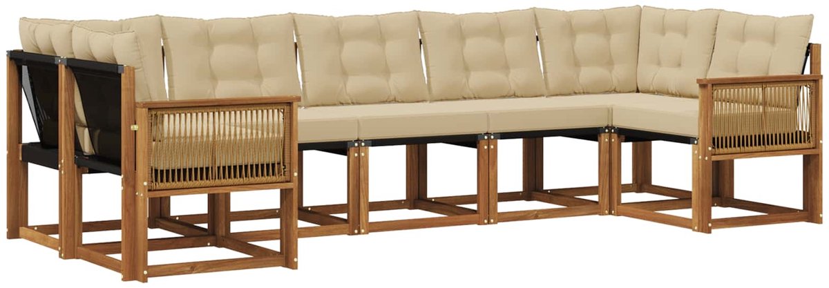 vidaXL Buiten - bank - set - 7 - st - 7-zits - Natuurlijk - en - Beige Natuurlijk en Beige