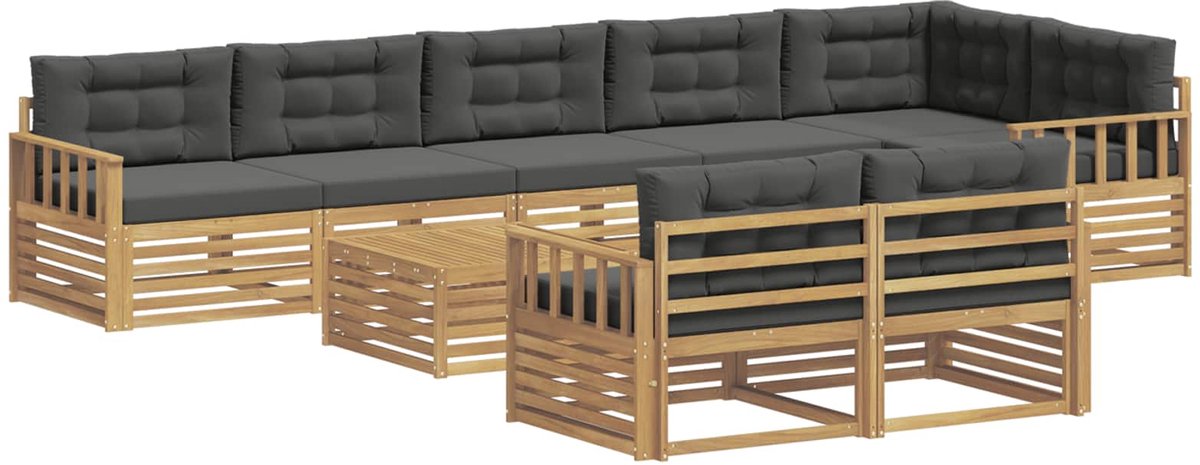 vidaXL Buiten - bank - set - 9 - st - 8-zits - Wit - en - antracietkleurig - Polyester Wit en antracietkleurig