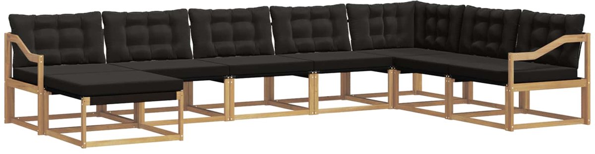 vidaXL Buiten - bank - set - 8 - st - Wit - en - zwart - Massief - Acacia - Hout Wit en zwart