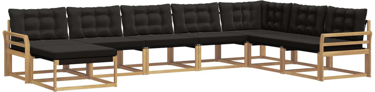 vidaXL Buiten - bank - set - 8 - st - Wit - en - zwart - Massief - Acacia - Hout Wit en zwart