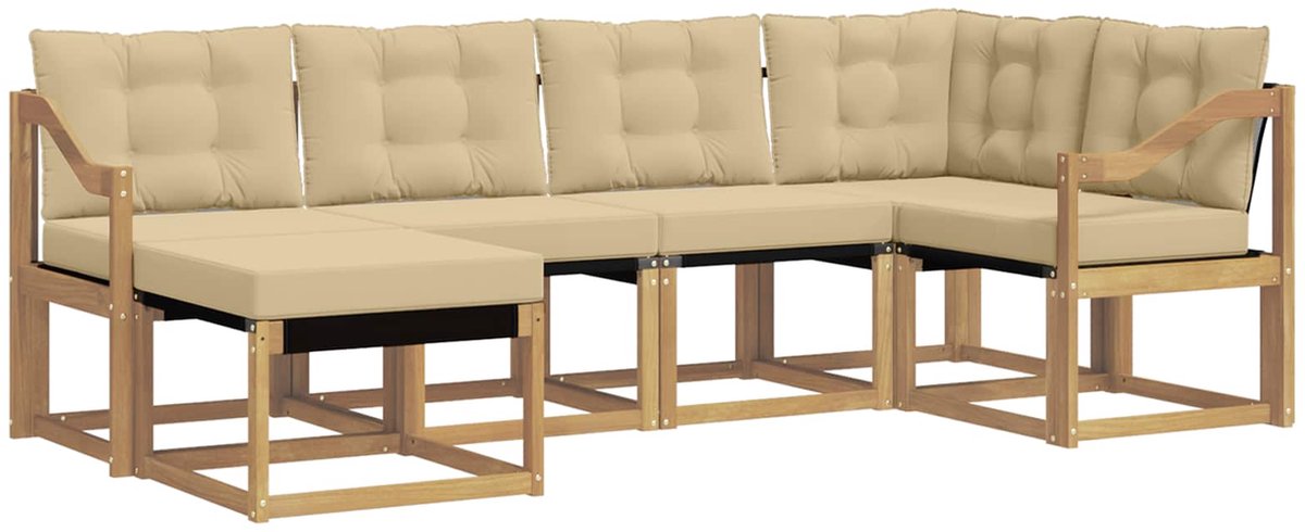 vidaXL Buiten - bank - set - 6 - st - 6-zits - Wit - en - Beige Wit en Beige