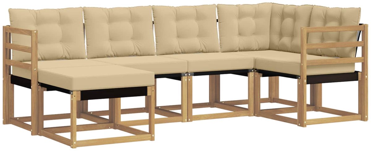 vidaXL Buiten - bank - set - 6 - st - 6-zits - Wit - en - Beige Wit en Beige