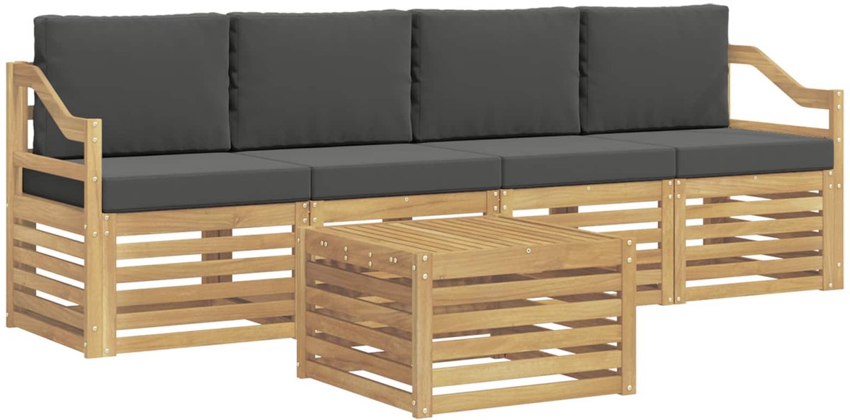vidaXL Buiten - bank - set - 5 - st - 4-zits - Wit - en - antracietkleurig - Polyester Wit en antracietkleurig