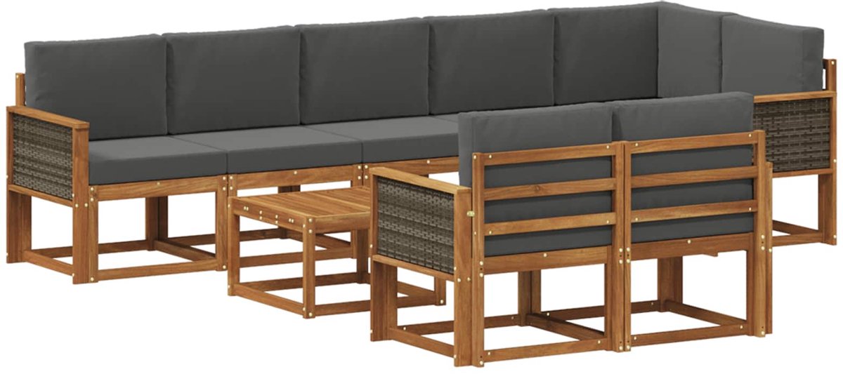 vidaXL Buiten - bank - set - 9 - st - 8-zits - Natuurlijk - en - Antraciet - Polyester Natuurlijk en Antraciet
