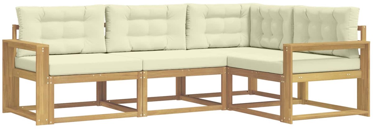 vidaXL Buiten - bank - set - 4 - st - Wit - en - crèmekleurig - 251,5 - x - 172,5 - x - 73 - cm
