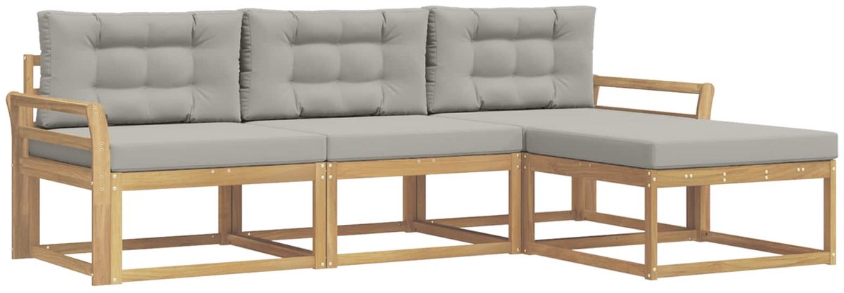 vidaXL Buiten - bank - set - 4 - st - Wit - en - Lichtgrijs - Polyester Wit en lichtgrijs