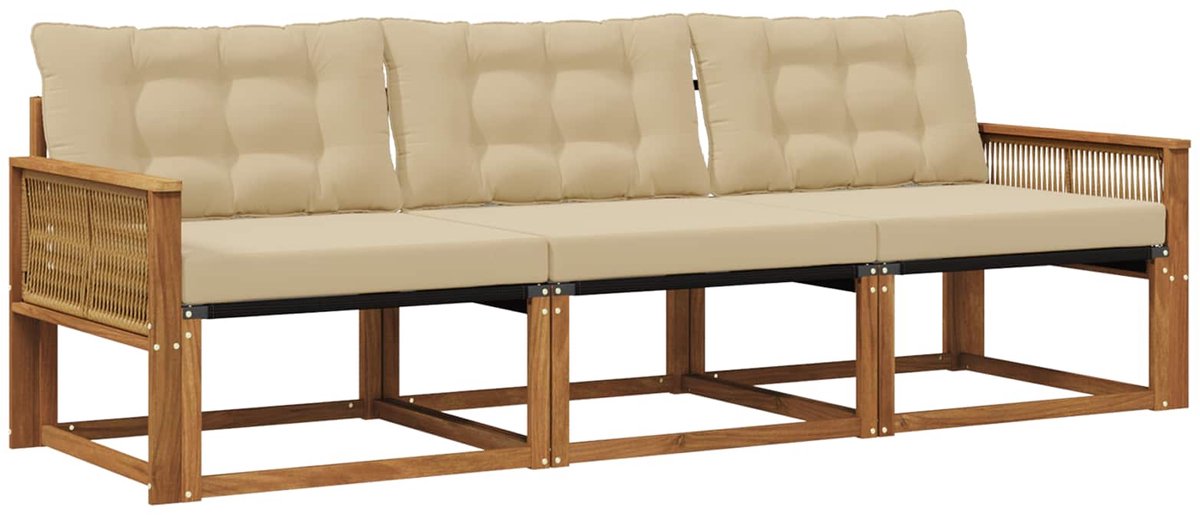vidaXL Buiten - bank - set - 3 - st - 3-zits - Natuurlijk - en - Beige Natuurlijk en Beige