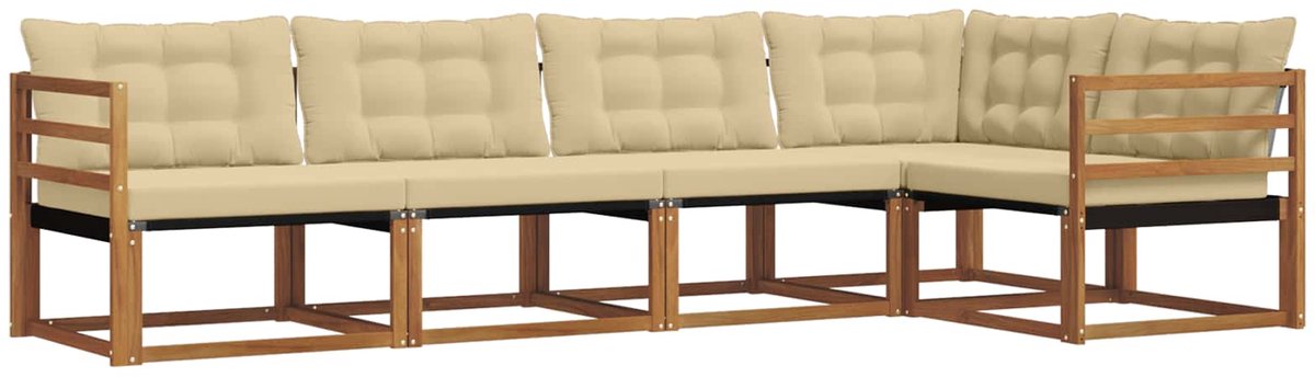 vidaXL Buiten - bank - set - 5 - st - 5-zits - Natuurlijk - en - Beige Natuurlijk en Beige