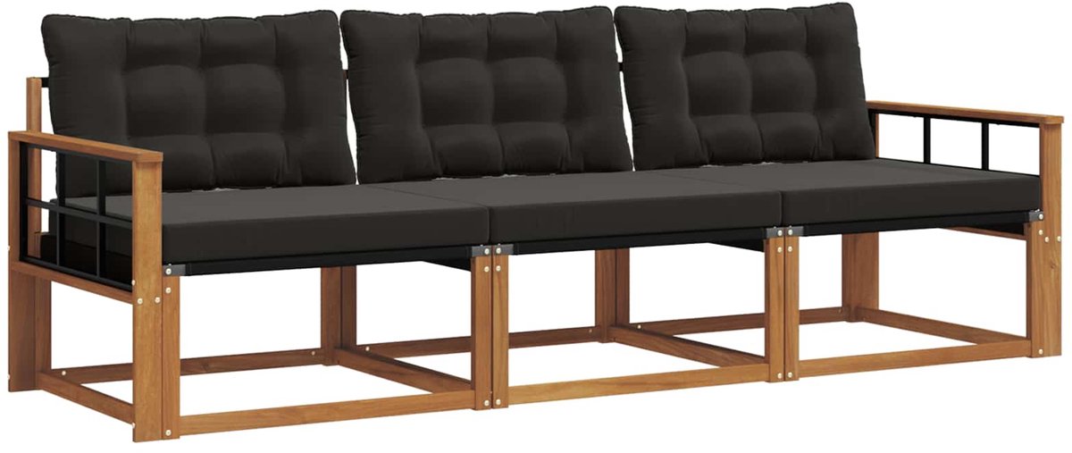 vidaXL Buiten - bank - set - 3 - st - Naturel - en - Zwart Naturel en Zwart