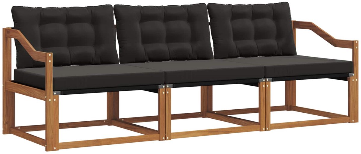 vidaXL Buiten - bank - set - 3 - st - Naturel - en - Zwart Naturel en Zwart