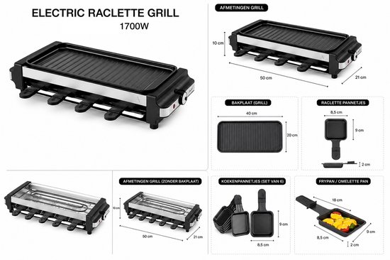 SMH LINE® Gourmetset - 1700W - Bakplaat 8 personen - Grill and Bakplaat - Incl 8 pannetjes - PFAS-Vrij - Anti-aanbaklaag — afbeelding 2