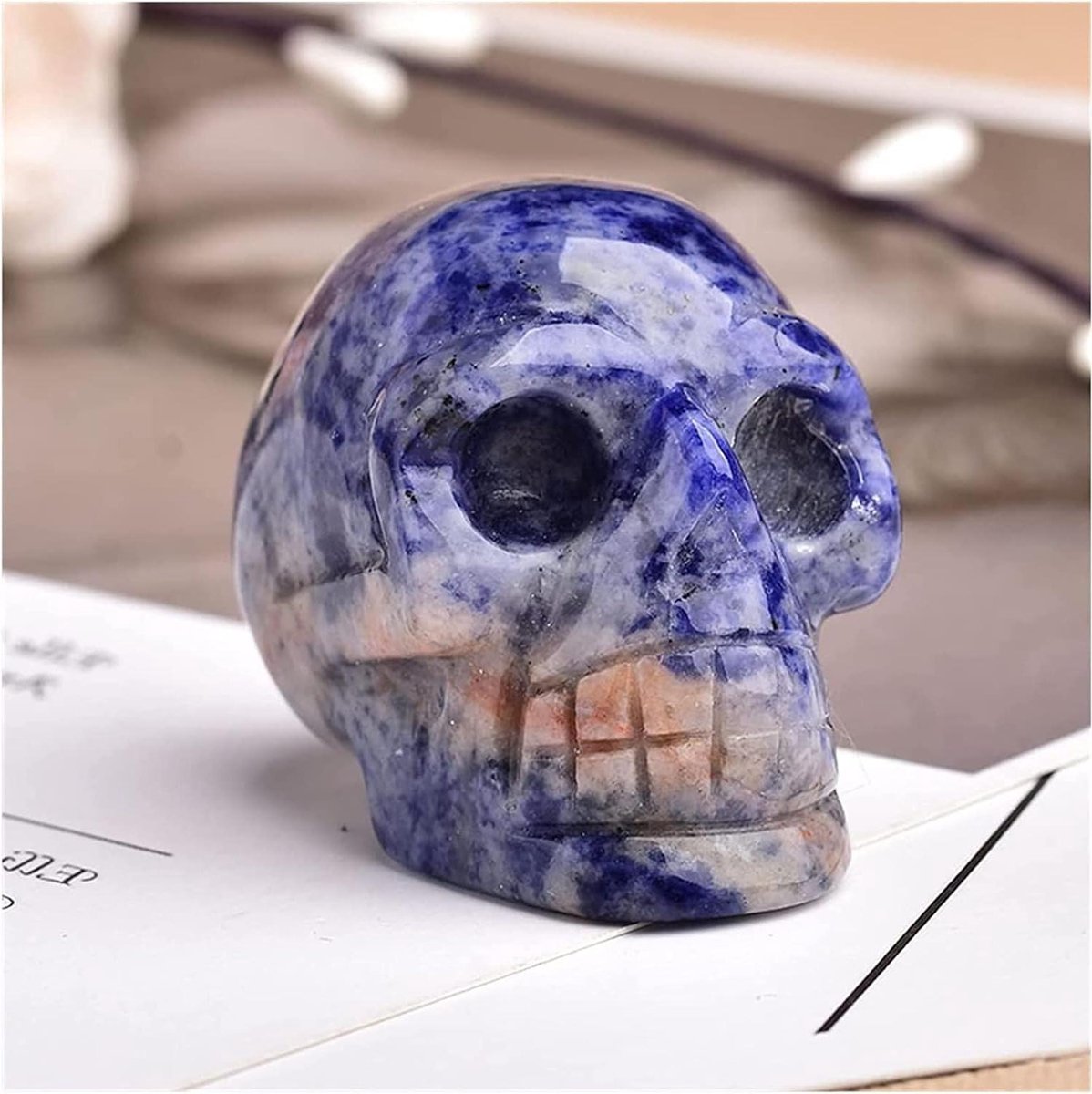Kristallen Schedel - Mijnbouw decoratie - Feng Shui decoratie - Natuurlijk gepolijst kristal - 40 mm - Blauw-ader