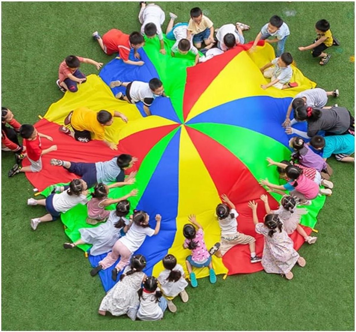 Speelparachute Kinderen - Teamwerk Parachute Kleuterschool - Groepsspel Training - Regenboog Kleuren Waterdicht - 3 meter - Multicolor