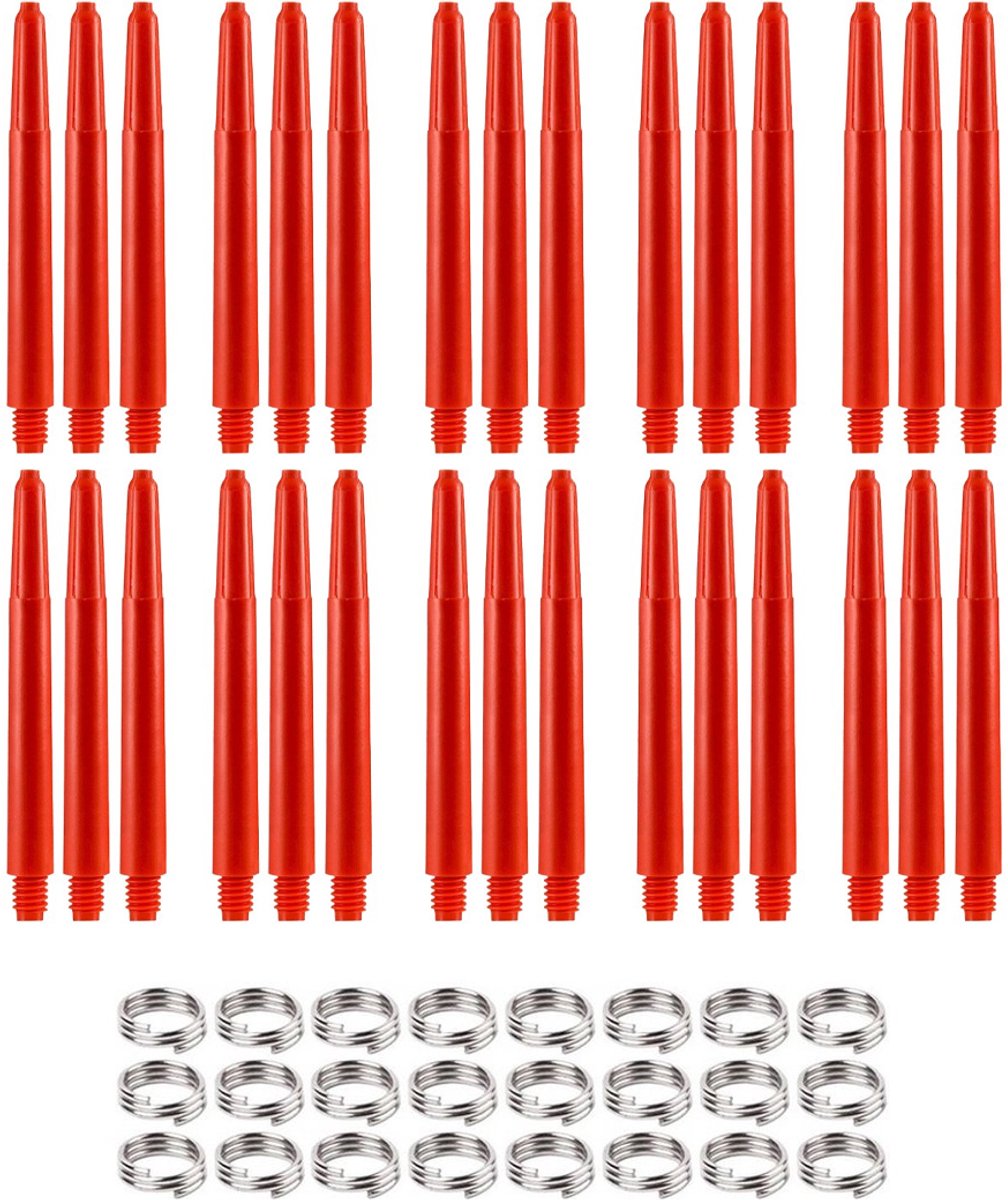 Dragon Darts Dart Shafts - 10 Sets (30 stuks) - Short - Plus 8 Sets (24 stuks) Veerringetjes - Stevige en Duurzame Dart Shafts - Rood