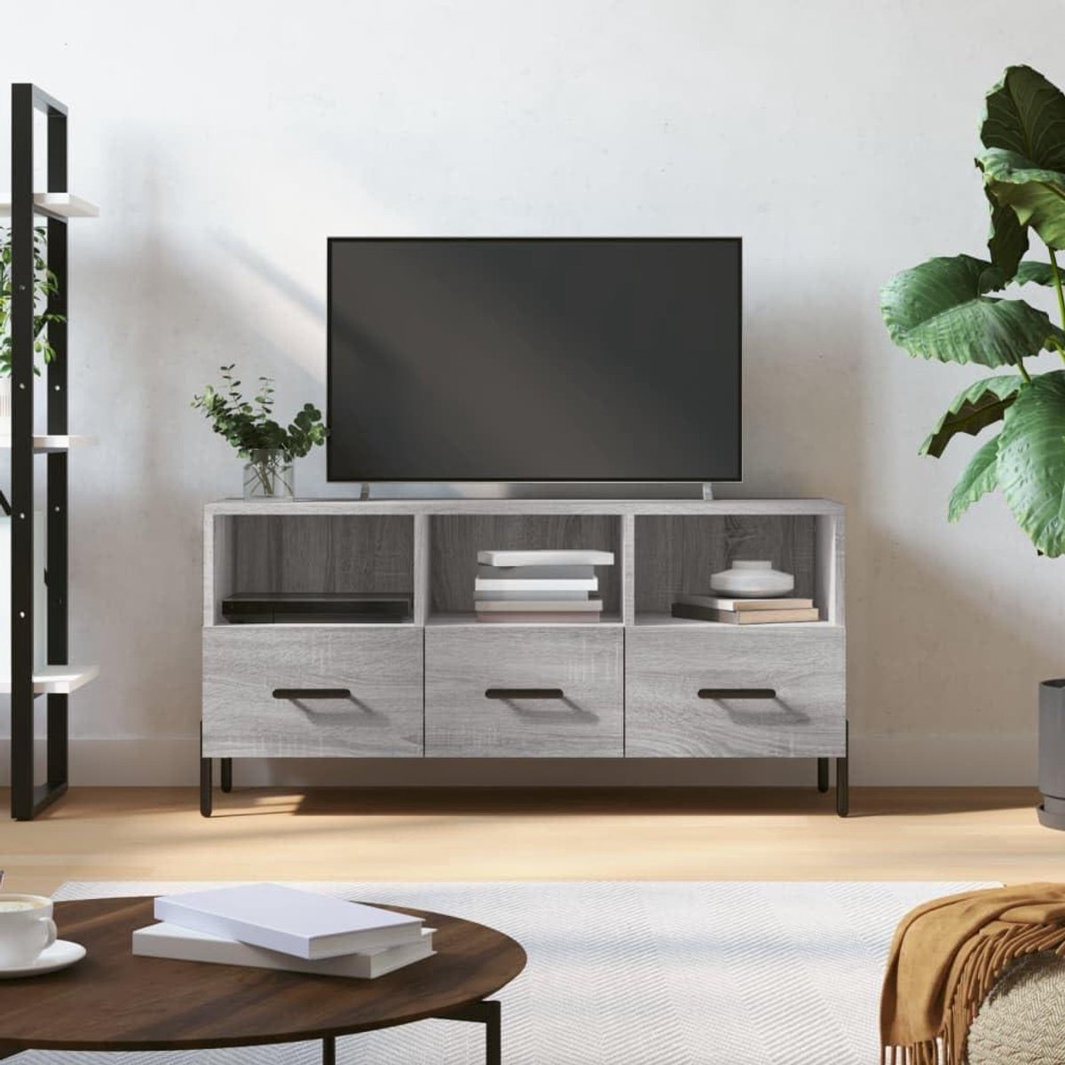 Tv-kast Houtmateriaal - Tv Meubel - Media Opslag - Veel Opbergruimte - 102 x 36 x 50 cm - Grijs Sonoma