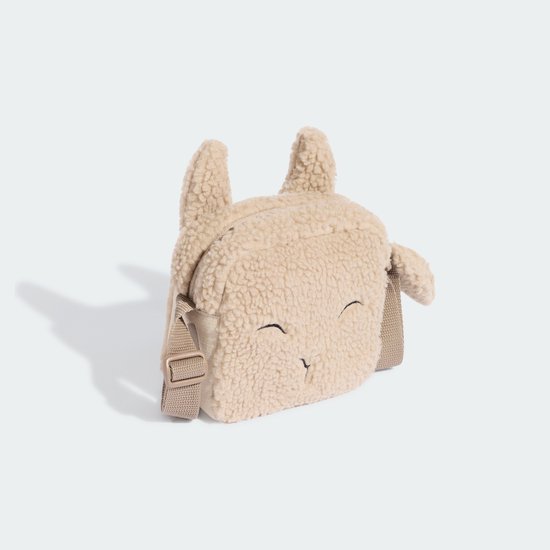 Beige teddy tasje in de vorm van een schaapje met de rits aan de achterkant.